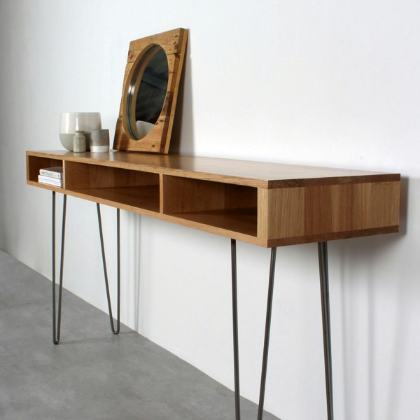 The Urban Editions Marston Wide Console Table on Mid Century Hairpin Legs