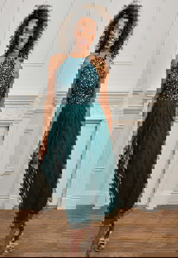 ANGELEYE Embellished Halterneck Sequin Midi Dress - Emerald Green