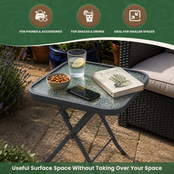 Metal Framed Glass Top Folding Garden Side Table