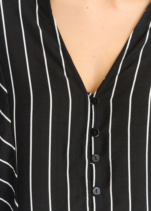 Gini London Black Long Sleeve Batwing Stripe Shirt