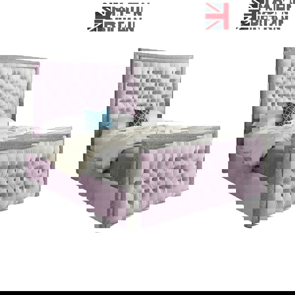 Casa Magna Venice Glitter Border Upholstered Soft Velvet Bed Frame - Pink