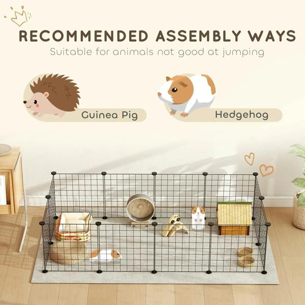 Black metal wire pet playpen enclosure with included divider sections for small animals