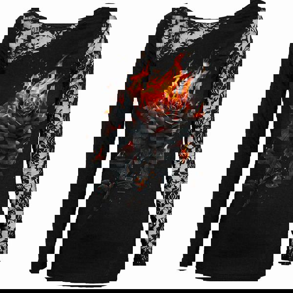 FLAMING ROSE - Lace One Shoulder Top Black