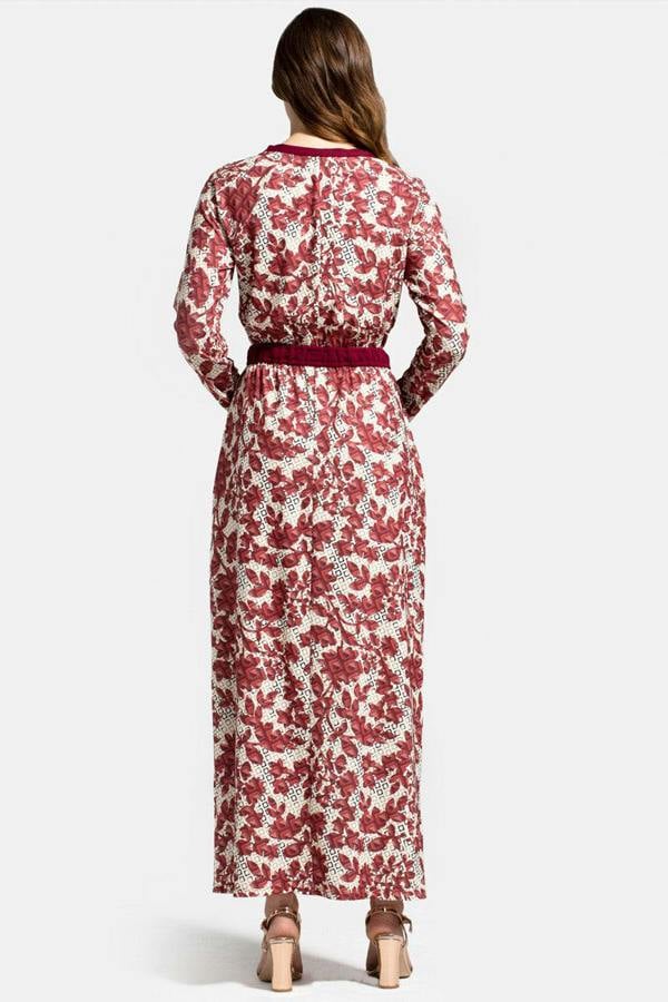 HotSquash Long Sleeve Maxi Dress with Neck Tie