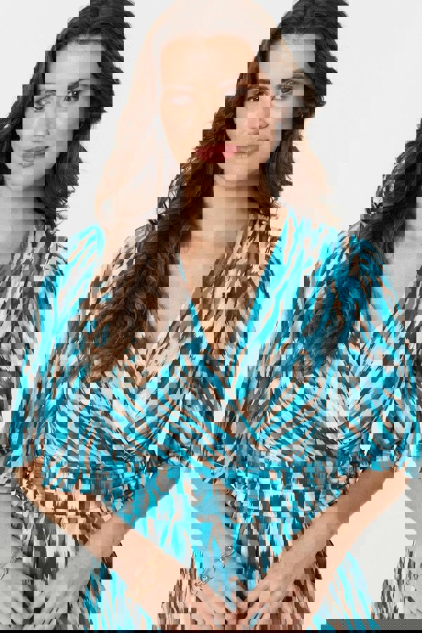 Green | Printed 1/2 Angel Sleeve Faux Wrap Dress