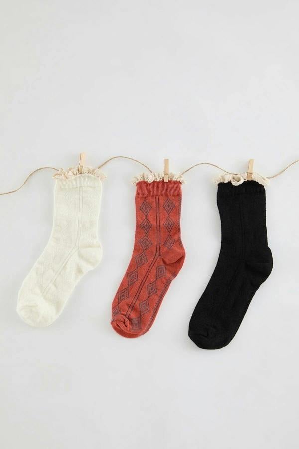 WOVCOR 3-Pack Cotton Jacquard Lace Knit Socks