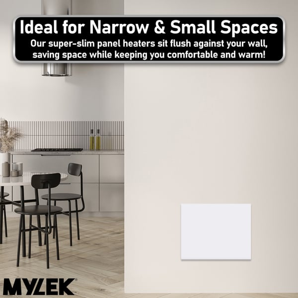 MYLEK Panel Space Heater White 0.5KW Eco, Smart and WiFi App Slimline Low Energy - Wall Mounted, Bathroom IPX4