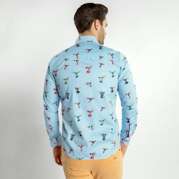 HUMMINGBIRD STRIPED PRINT SHIRT – Premium Men's Patterned Shirt by Claudio Lugli | Bold Design, Tailored Fit, Best Printed Shirts