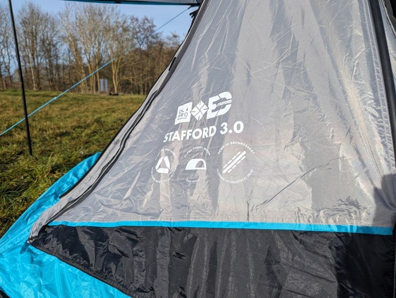 The Stafford 3.0 by OLPRO x Ed Stafford's name plate on the side of the tent