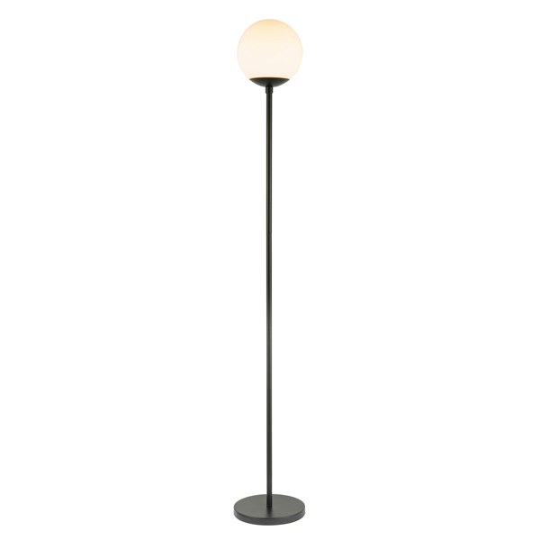 Modern Matte Black Floor Lamp with Opal White Globe Glass Shade and Foot Switch Image 1