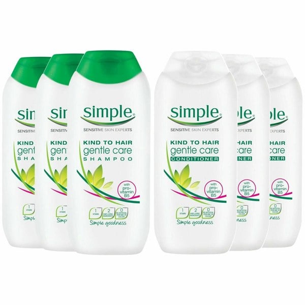 Simple Kind to Hair Gentle Care Shampoo or Conditioner 200ml Each, 3 Pack