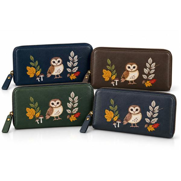 Fores Collection Ladies Embroidered Owl Purse Woodland Zip Around Wallet