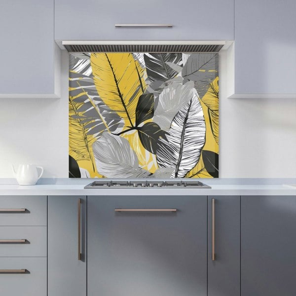 Warren Reed - Designer Grey Yellow Floral Leaves Kitchen Splashback