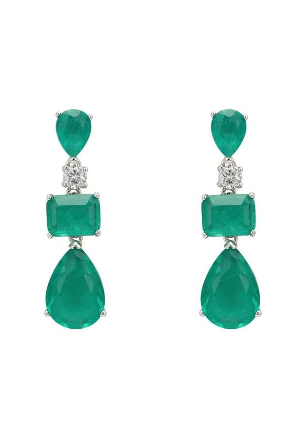 Valentina Drop Earrings Silver Colombian Emerald - LATELITA Earrings