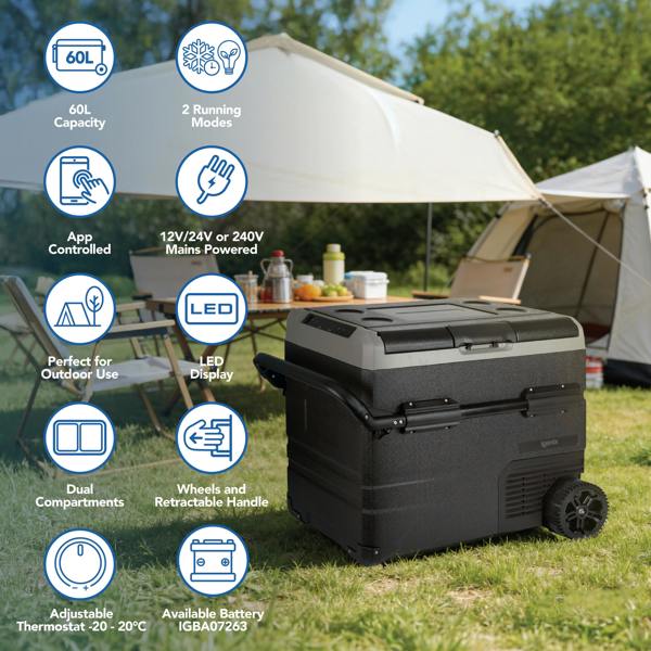 igenix 60L Portable Fridge Freezer, Black