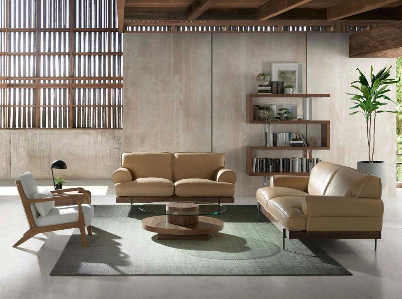 Angel Cerdá Round Tempered Glass and Walnut Coffee Table 2052