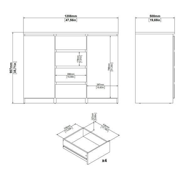 Wyld Haus Budapest White Wooden Sideboard 2 Doors 4 Drawers