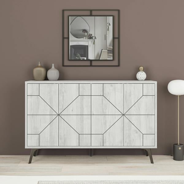 Decortie Dune Geometric 4 Door Sideboard with Metal Legs (W) 123cm