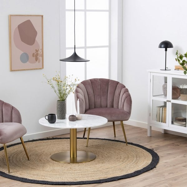 Furniture To Go Corby Round Coffee Table with White Polished Marble Top & Gold Base