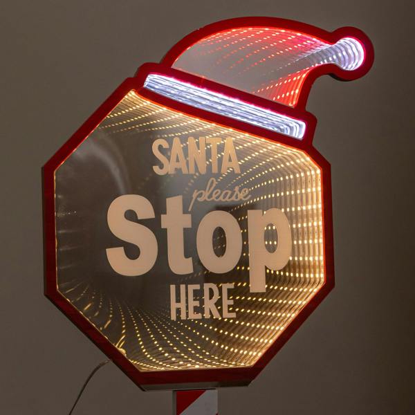 Samuel Alexander 80cm Light up Santa Stop Here Christmas Infinity Mirror Decoration with LEDs