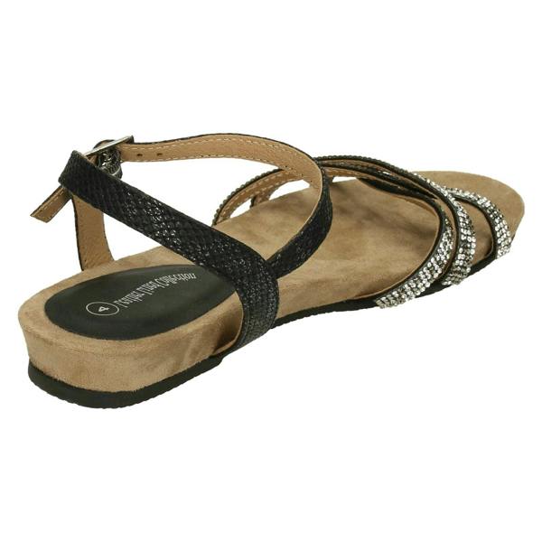 Savannah Ladies Leather Collection Flat Diamante Sandals