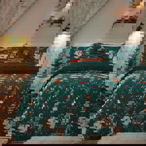 Furn Winter Pines Fleece Duvet Cover Set - Pine Green