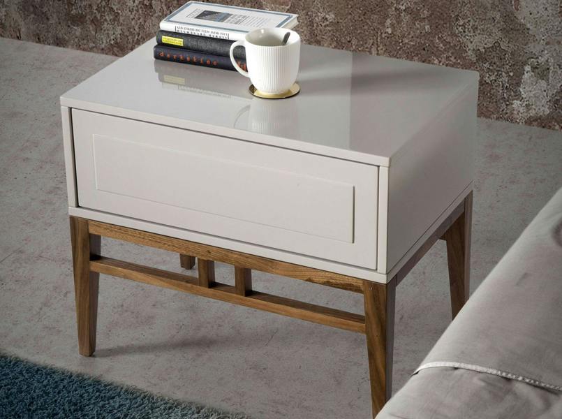 Angel Cerdá Beige and Walnut Wood Bedside Table 7035