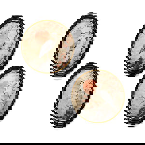 Exceptional Art Japanese Twin Herons - Oxford round frame