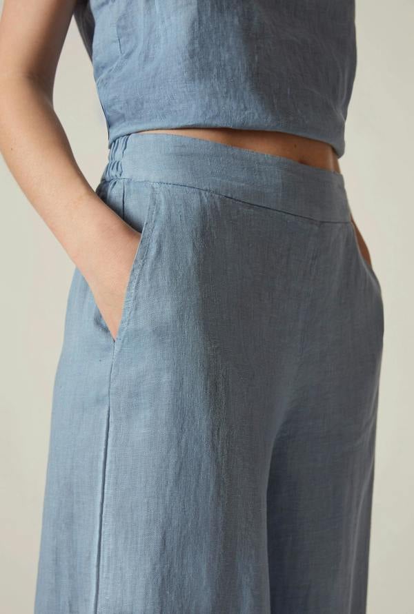 James Lakeland Denim Blue Linen Wide-Leg Trousers