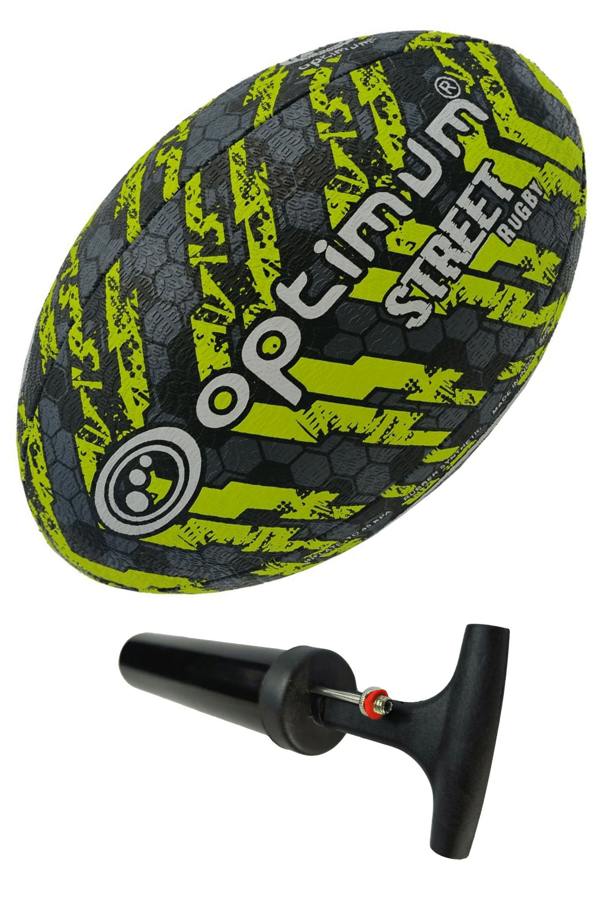 Street Rugby Ball Size 5 – Black/Yellow, Durable, High Visibility - Optimum