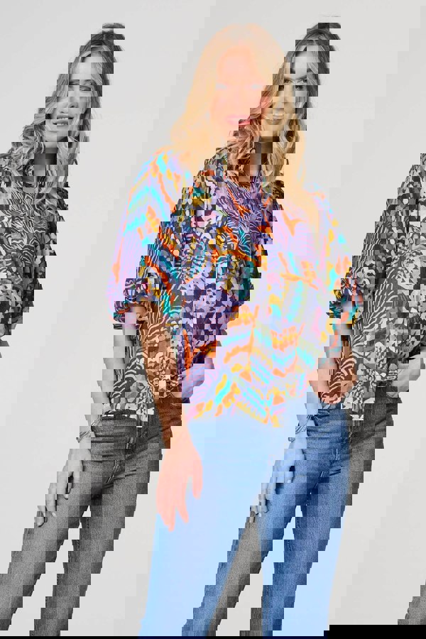 Blue | Abstract Puff 1/2 Sleeve Shirt