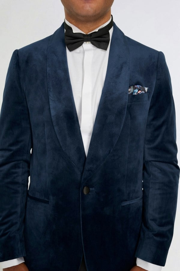 Harry Brown London Leo Velvet Tuxedo Dinner Jacket with Shawl Lapel Detail - Navy