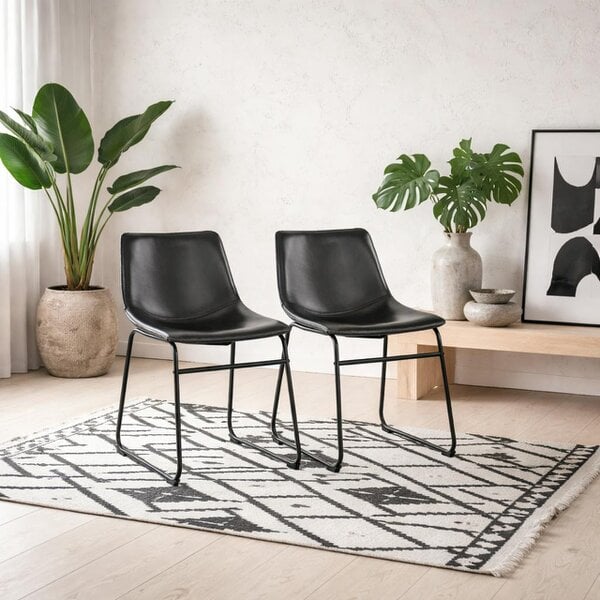 Wyld Haus Set of 2 Bogense Black Faux Leather Dining Chairs Cream Stitching