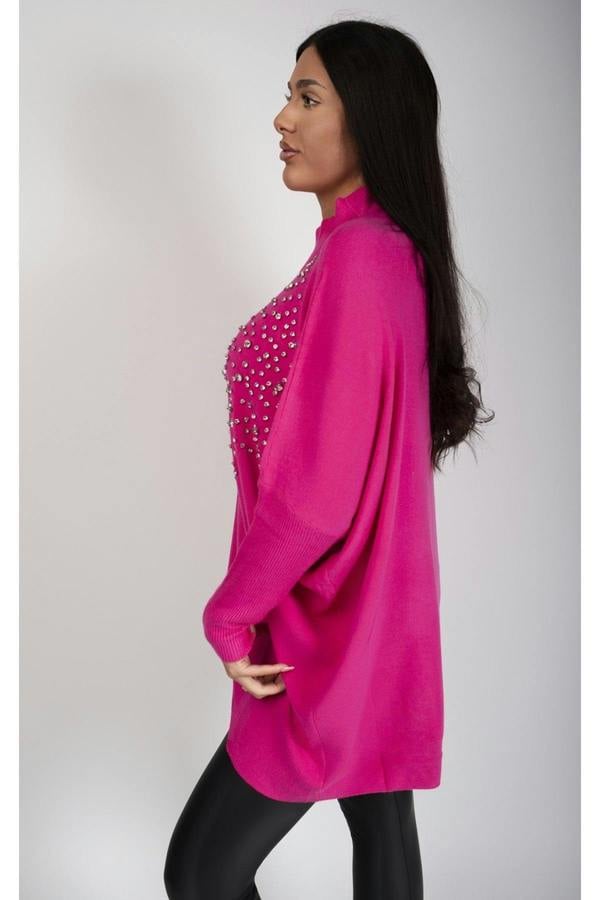 Jaira Oversized Knitted Jumper With Studded Star Detail - Pink