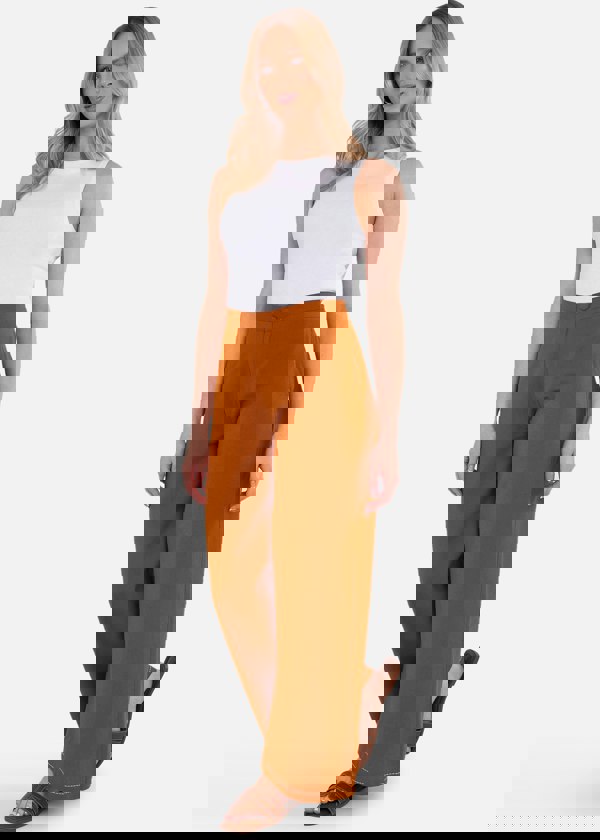 Gini London Rust Contrast Embroidery Stitch Detail Trouser