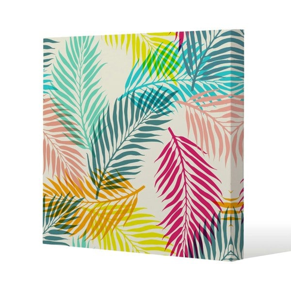 Benjamin Tate Design Multi Coloured Tropical Leaves Slim Style Canvas Print  50x50cm , 15mm Slim Real wood.