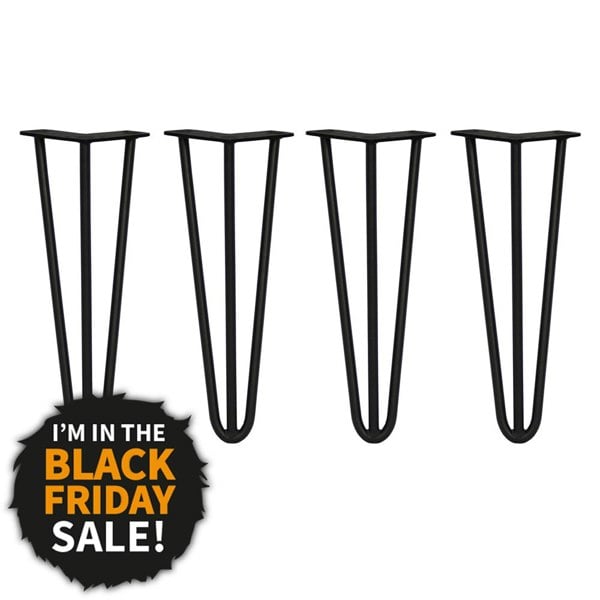 SkiSki 4 x 14" Hairpin Legs - 3 Prong - 12mm - Black