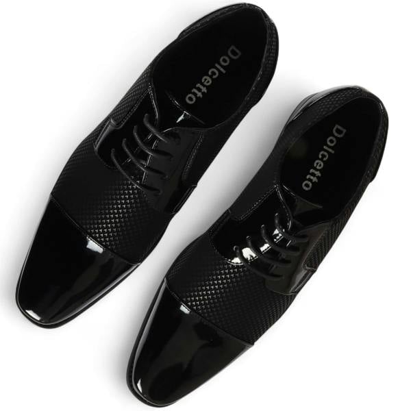 Dolcetto Men's Black Leather Oxford Formal Derby Shoes