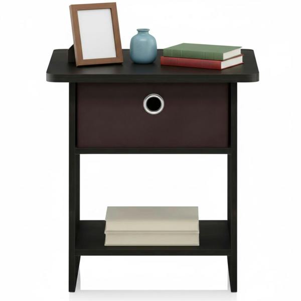 WALPLUS Dario End Table/ Night Stand Storage Shelf with Bin Drawer, Espresso/Brown | Storage Shelf Organizer for Home Display and Space Saving