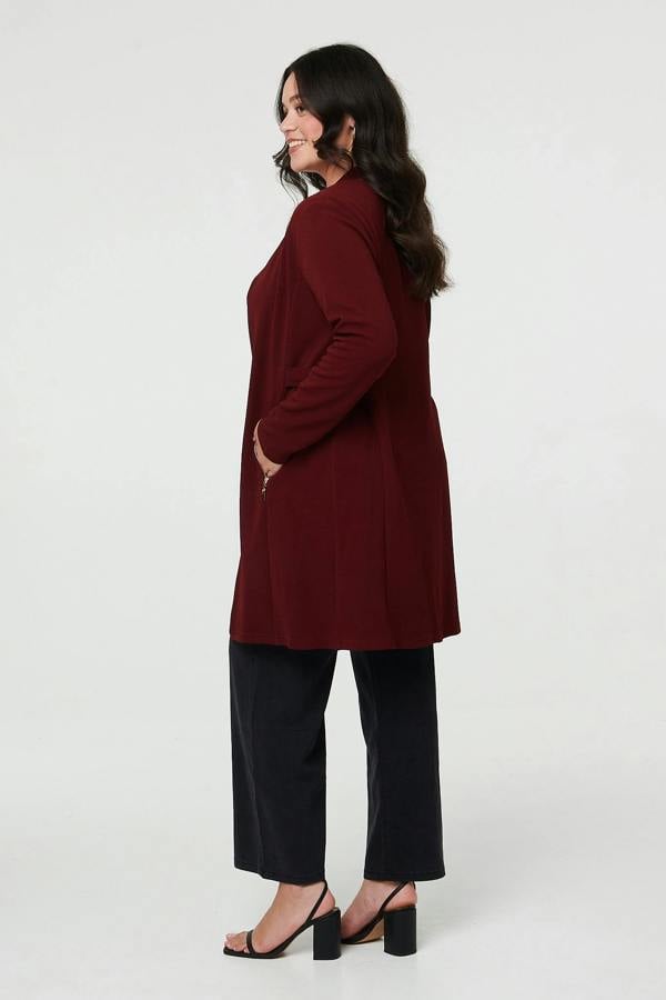 Red | Curve Open Front Longline Knit Jacket