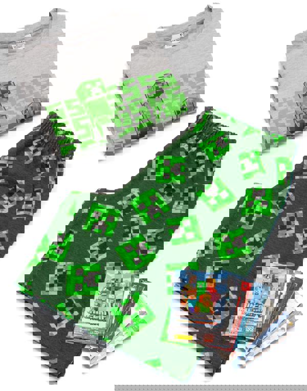 Minecraft Boys Green Creeper & Zombine All-Over Print Short Sleeve Short Leg Pyjama Set