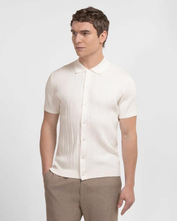 Steel & Jelly Kilburn - Stripe Textured Knitted Short Sleeve Shirt