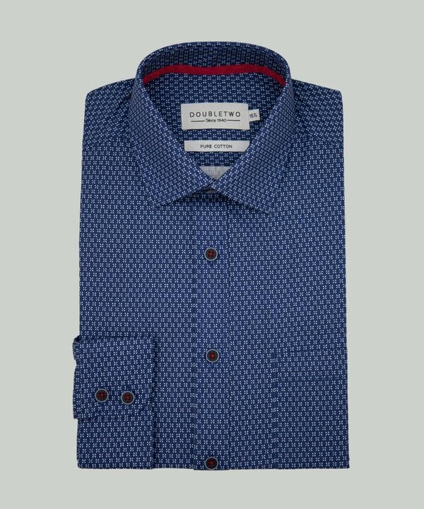 Navy Small Geo Print Cotton Shirt