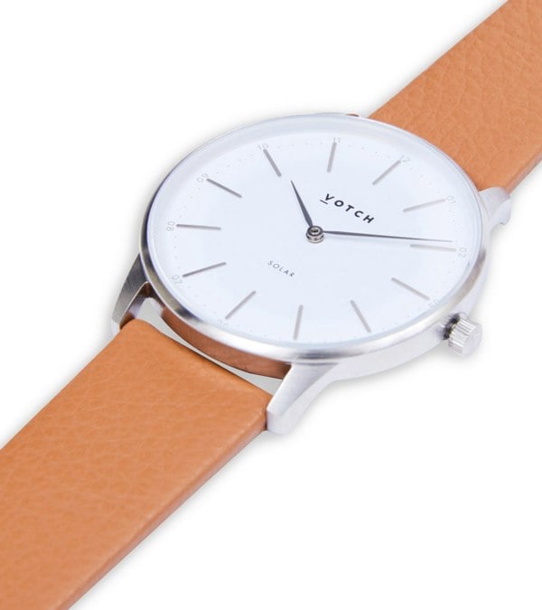 Votch Silver & Tan Watch | Solar Classic