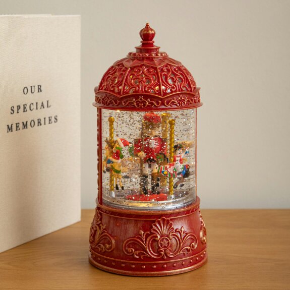 Samuel Alexander 23cm Dual Powered Christmas Water Spinner Lantern with Rotating Nutcracker Scene