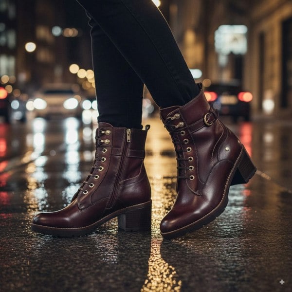 Pikolinos Llanes - Women’s Caoba Brown Leather Mid-Heel Ankle Boots