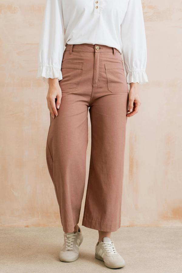 Lily & Me Amelia Cropped Wide Leg Trousers Soft Pink
