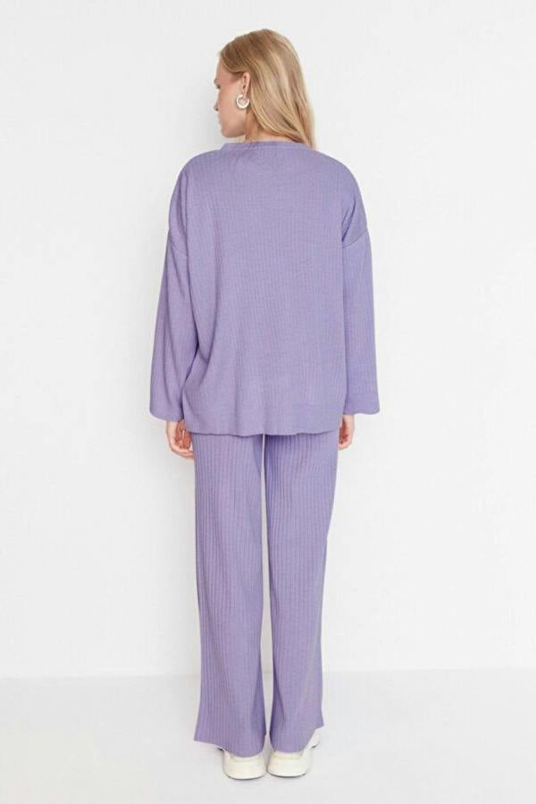 WOVCOR 2-Piece Loose Fit Basic Ribbed Knit Top & Pants Set
