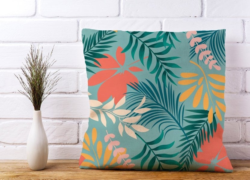 Warren Reed Abstract Bright Colorful Tropical Leaves Cushions