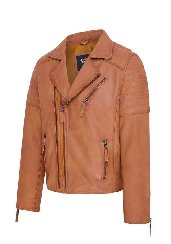 Infinity Leather Mens Brando Double Cross Zip Leather Biker Jacket- Fagernes